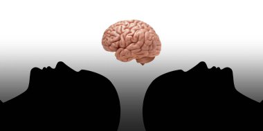 human heads with brain and white background clipart