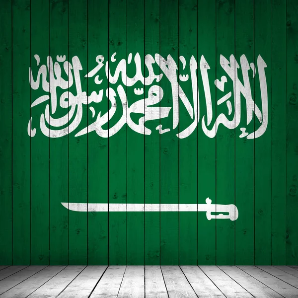 Arábia Saudita Bandeira Fundo Madeira Ilustração — Fotografia de Stock
