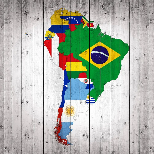 Südamerika Kontinent Flaggen Karte Illustration — Stockfoto
