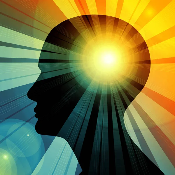 Soyut. Güneş ile insan kafası. İllüstrasyon