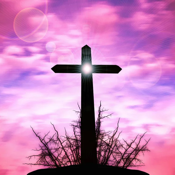 Cross Znaménko Trávě Náboženský Pojem — Stock fotografie