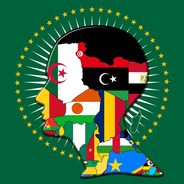 Menselijk Hoofd Van Afrika Continent Vlaggen Illustratie — Stockfoto