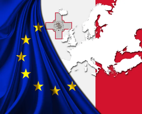 Vlajka Malty Evropské Unie Evropou Mapuje Pozadí — Stock fotografie
