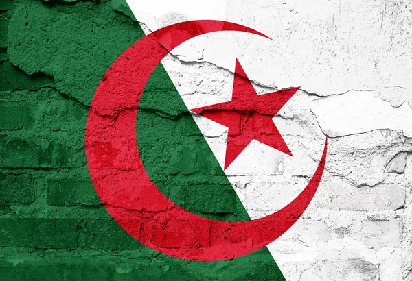 Algéria Zászló Festett Régi Fal Textúra Illusztráció — Stock Fotó