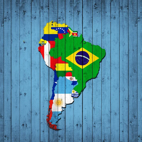 Південна Америка Континент Прапори Карта Ілюстрація — стокове фото
