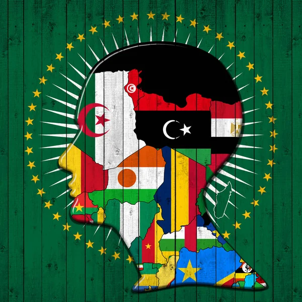 Ανθρώπινο Κεφάλι Από Την Αφρικανική Ήπειρο Σημαίες Απεικόνιση — Φωτογραφία Αρχείου