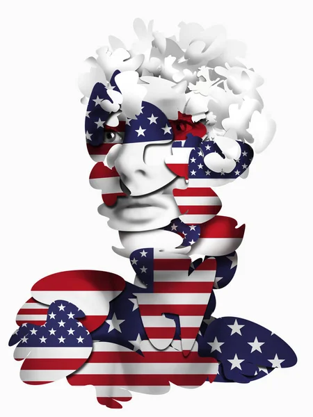 America Flag Face Woman White Background — Stock Photo, Image