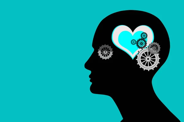 human head with heart sign and gears, abstract background - 3D illustration