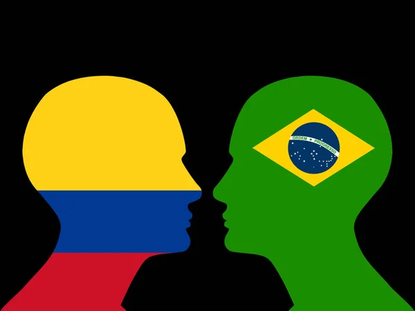 Cabeças Humanas Com Bandeira Brasil Colômbia — Fotografia de Stock