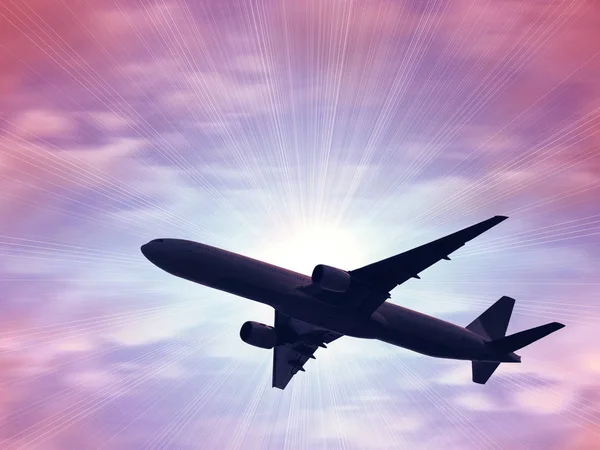 karanlık gökte uçan uçak silueti 