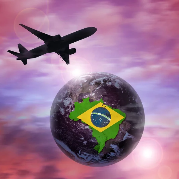 Avião Brasil Bandeira Mapa Contexto — Fotografia de Stock