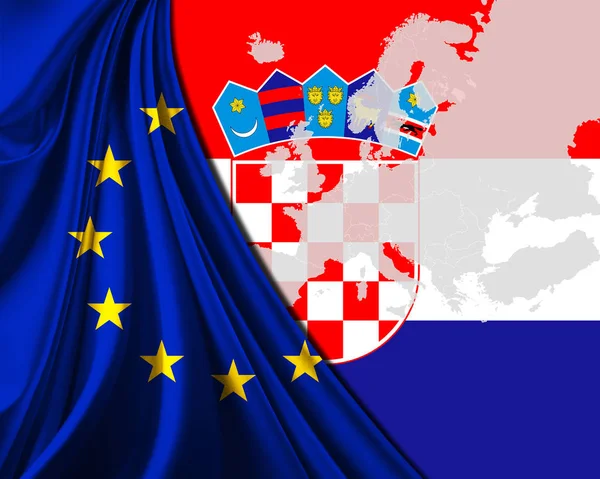 Croatia European Union Flag Europe Map Background — Stock Photo, Image