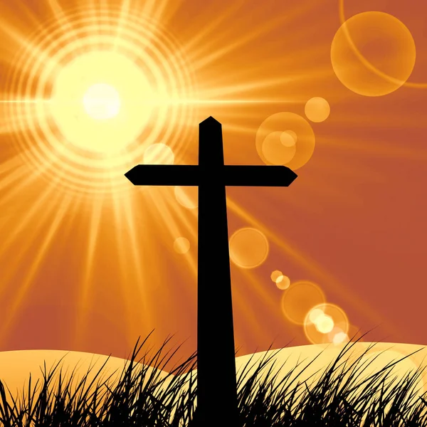 Semn Cruce Iarbă Concept Religios — Fotografie, imagine de stoc