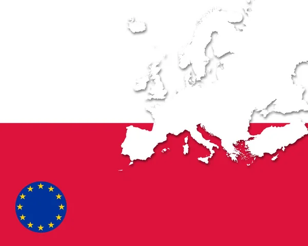 Vlajka Polska Evropské Unie Evropou Mapuje Pozadí — Stock fotografie