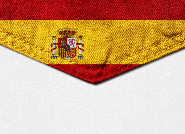 テキストまたは画像と白背景のコピー スペースとファブリックのスペイン国旗 — ストック写真