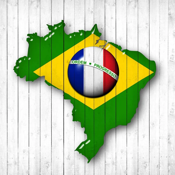 Bandeiras Brasil França Mapa Com Espaço Cópia Para Seu Texto — Fotografia de Stock