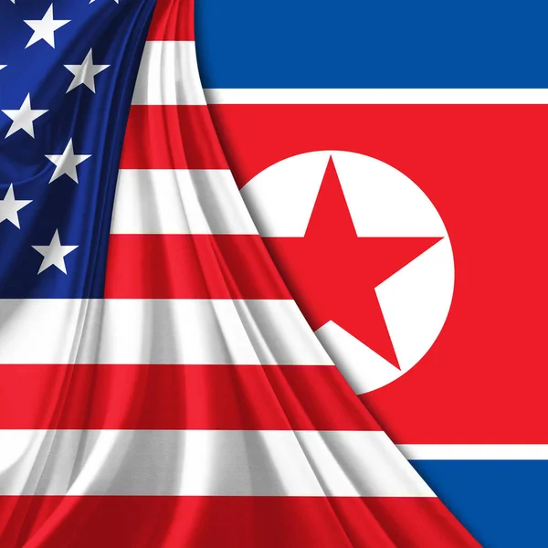 Kuzey Kore Bayrağı Abd Bayrağı Arka Plan — Stok fotoğraf