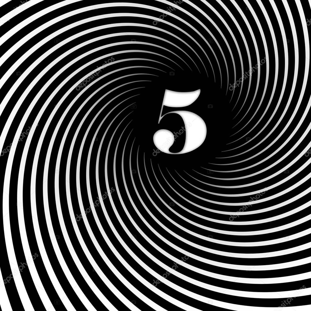 five number on  black and white  optical background