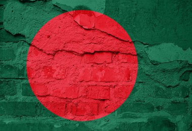  Eski duvar doku - 3d çizim üzerinde boyalı Bangladeş bayrağı