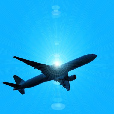 karanlık gökte uçan uçak silueti 