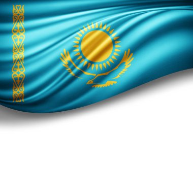 Beyaz arka plan üzerinde metin için kopya alanı ile Kazakistan Bayrağı - 3d illüstrasyon   