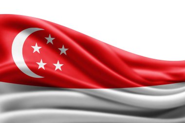 Beyaz arka plan - 3d çizim, metin kopyalama yeri olan Singapur bayrağı    
