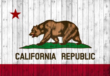 California bayrağı, metin veya görüntüler için kopya alanı ile ahşap arka plan 