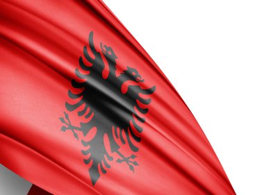 Beyaz arka plan - 3d çizim, metin kopyalama yeri olan Arnavutluk bayrağı   