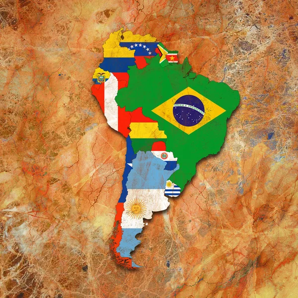 Sudamérica Continente Banderas Mapa Ilustración —  Fotos de Stock