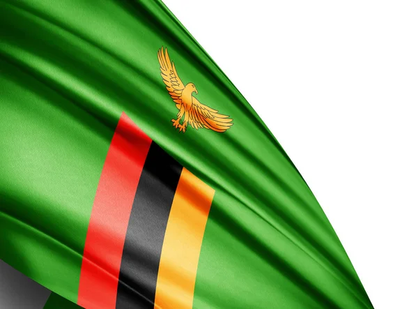 Flaga Zambii Kopia Miejsce Tekst Białym Tle Ilustracja — Zdjęcie stockowe