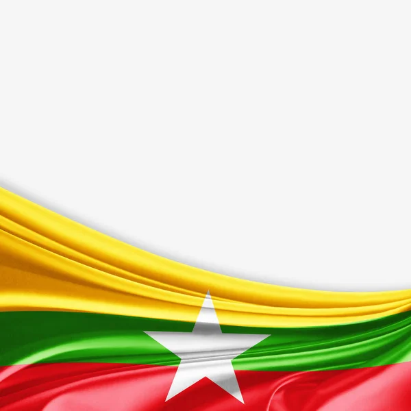 Myanmarská Vlajka Kopií Prostor Pro Text Bílém Pozadí Ilustrace — Stock fotografie