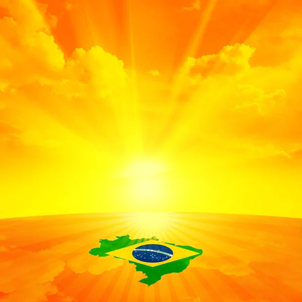 Strahlen Sonne Auf Brasilianischer Landkarte Bewölkter Hintergrund — Stockfoto