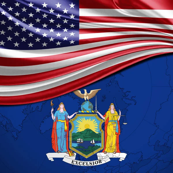 New York   flag and USA  flag background