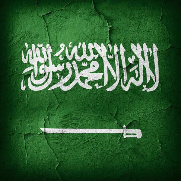 Флаг Саудовской Аравии Раскрашенный Старой Текстуре Стен Иллюстрация — стоковое фото