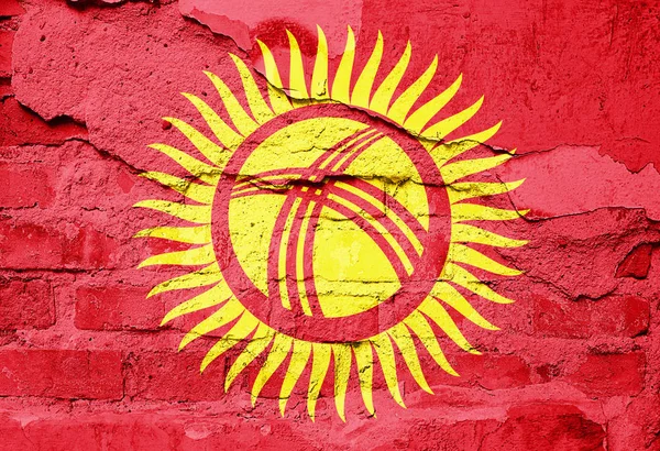 Kyrgyzstan Flag Painted Old Wall Texture Illustration — Stock Photo, Image