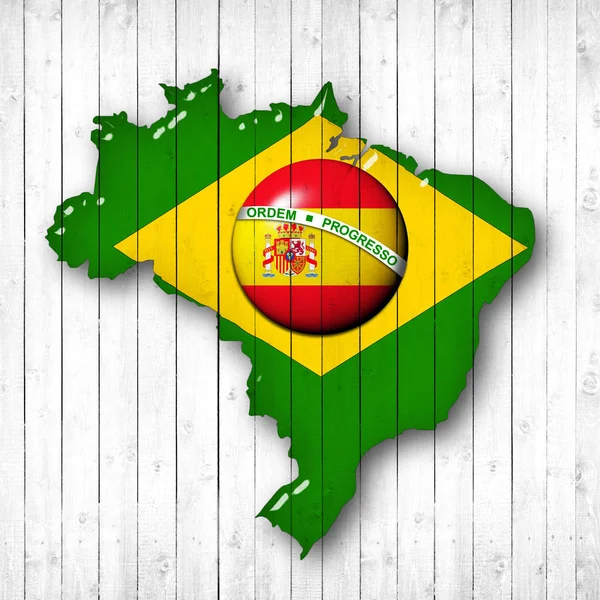巴西和西班牙国旗 地图与复制空间为您的文本或图像 — 图库照片