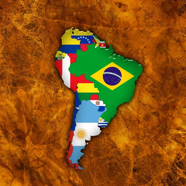 Νότια Αμερική Ήπειρος Σημαίες Χάρτης Εικονογράφηση — Φωτογραφία Αρχείου