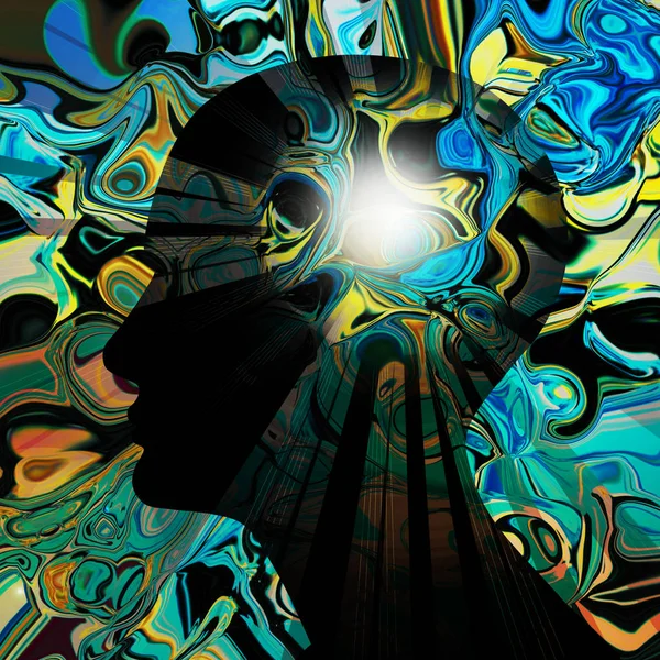 Soyut. Güneş ile insan kafası. İllüstrasyon