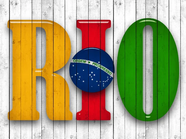 Rio Szöveg Brazil Zászló Háttér — Stock Fotó