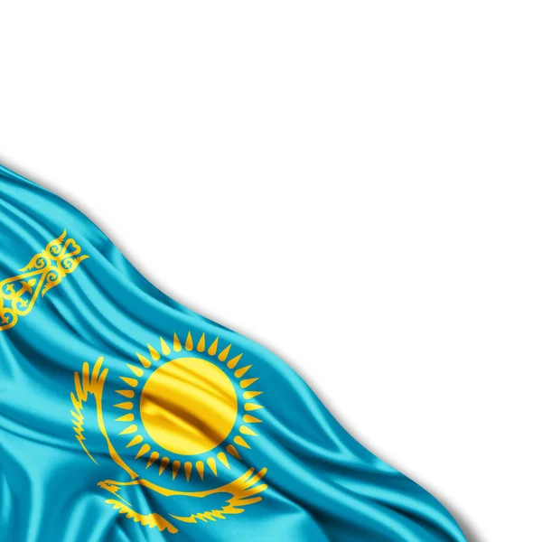 Bandera Kazajstán Con Espacio Copia Para Texto Sobre Fondo Blanco —  Fotos de Stock