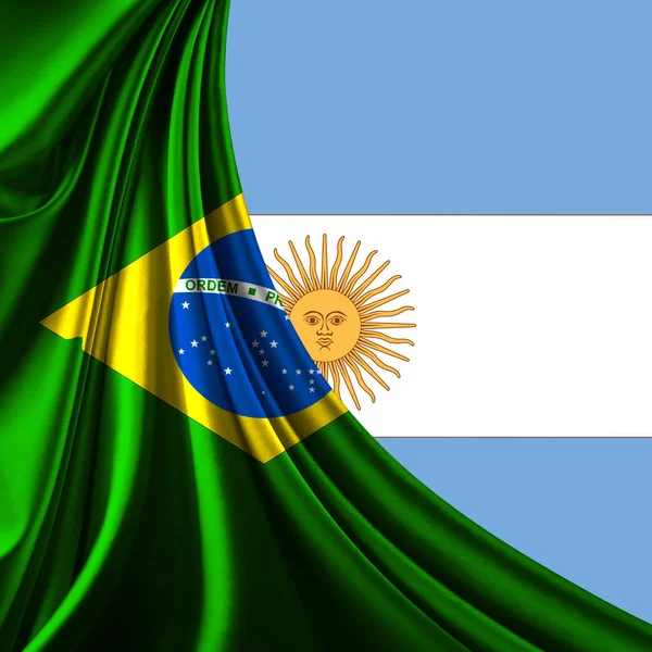 Brasilianische Flagge Stoff Und Argentinien Flagge Hintergrund — Stockfoto