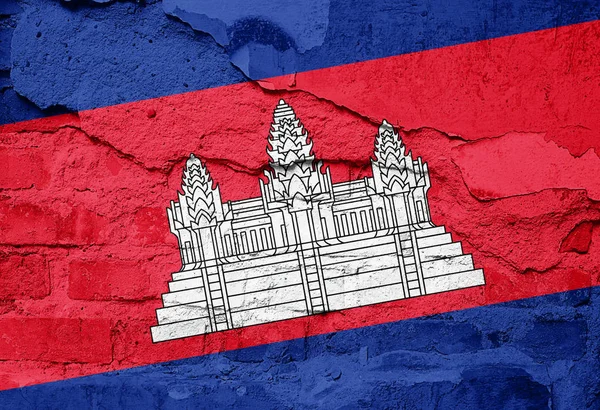 Drapeau Cambodge Peint Sur Une Ancienne Texture Murale Illustration — Photo