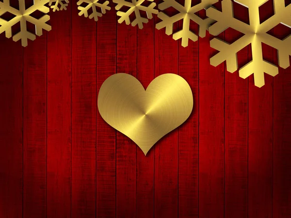 Noel Kar Taneleri Ahşap Arka Plan Doku Üzerinde Kalp — Stok fotoğraf