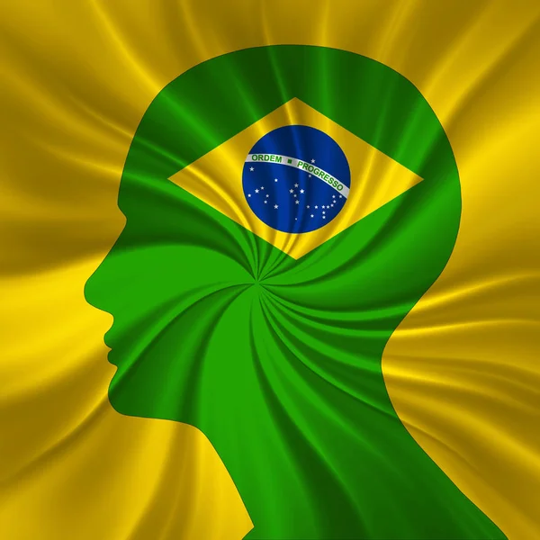 人間の頭とあなたのテキストや画像のコピー スペースを持つブラジルの国旗 — ストック写真