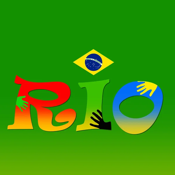Brezilya Bayrağı Yeşil Arka Plan Ile Rio Metin — Stok fotoğraf
