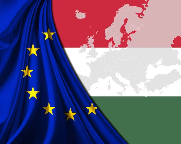 Hungary European Union Flag Europe Map Background — Stock Photo, Image