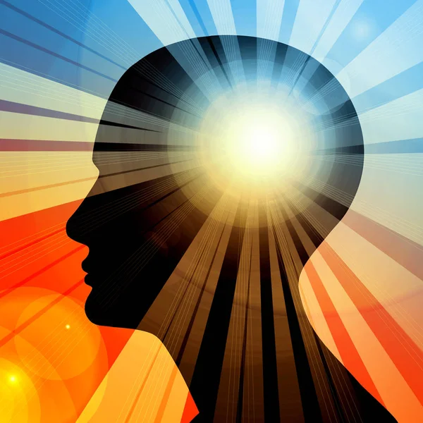 Soyut. Güneş ile insan kafası. İllüstrasyon