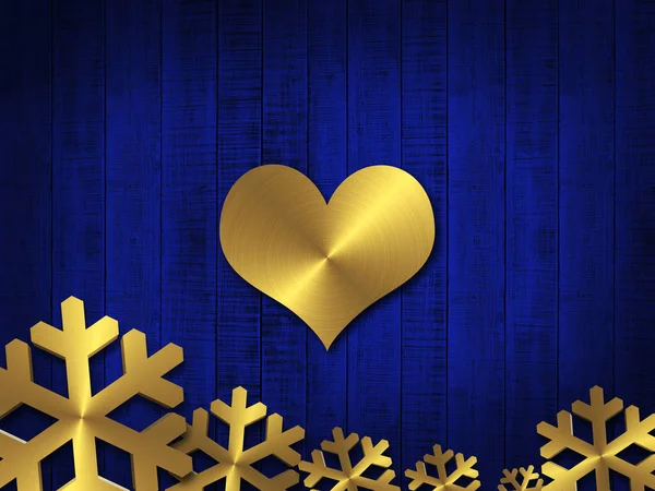 クリスマス雪の結晶とウッドの背景 テクスチャの心 — ストック写真
