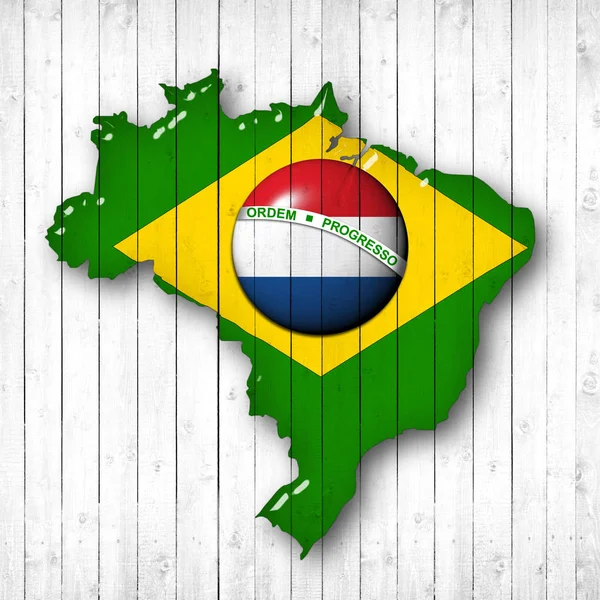 ブラジルとオランダの旗 あなたのテキストや画像のコピースペースで地図 — ストック写真