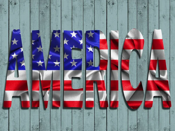 America Flag Fabric Text Wood Background — Stock Photo, Image